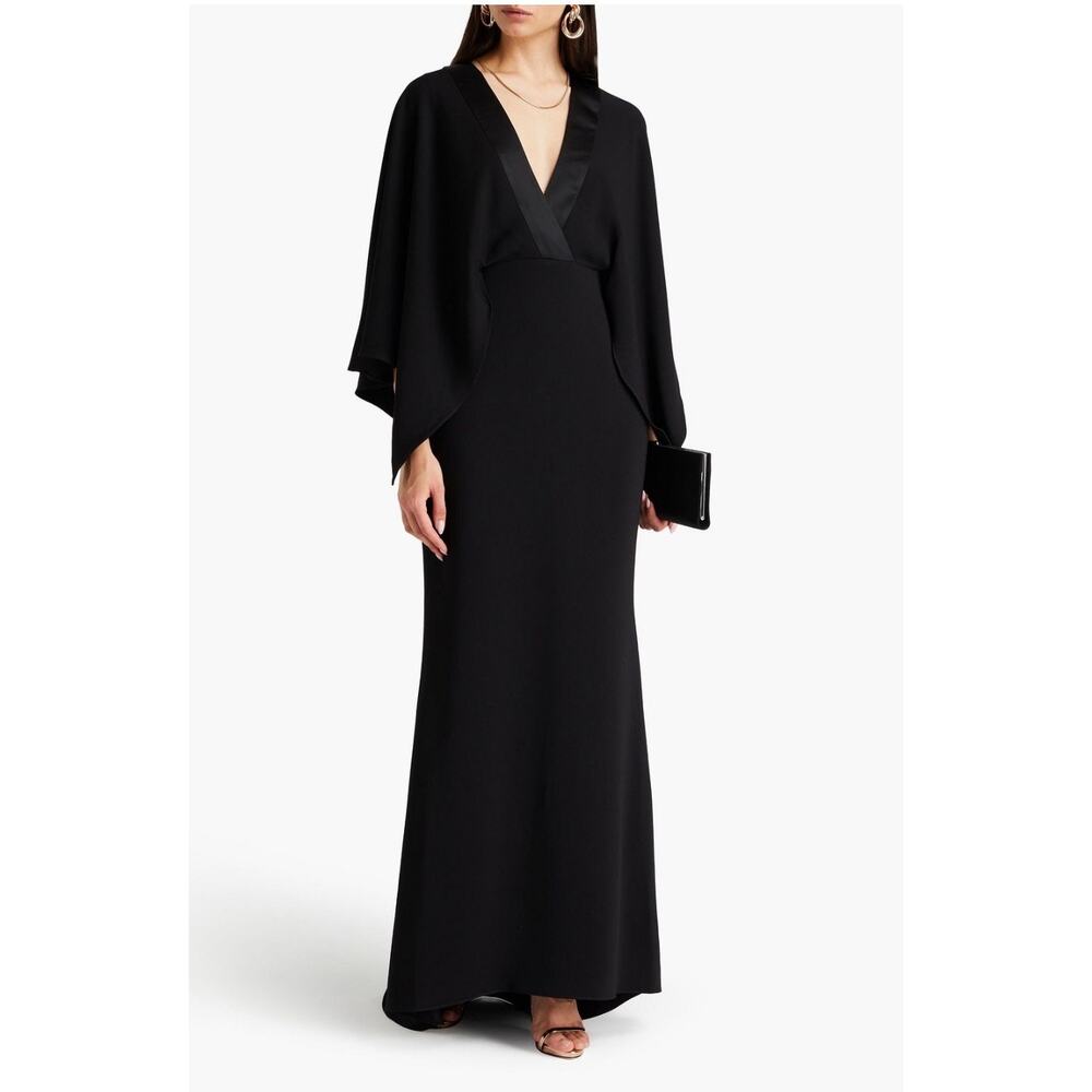 BADGLEY MISCHKA
Draped satin-trimmed crepe gown